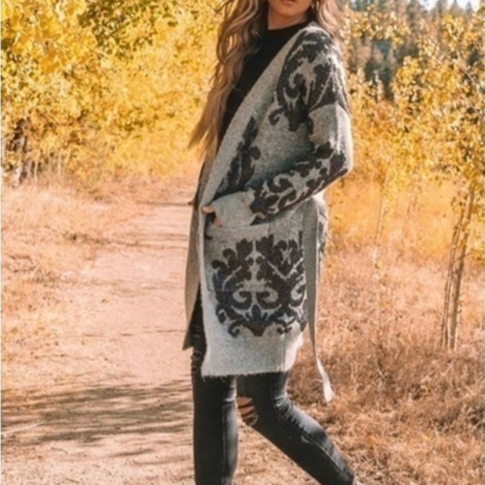 LOVESTITCH Winter Solstice Metallic Wrap Longer Length Cardigan Sweater Medium